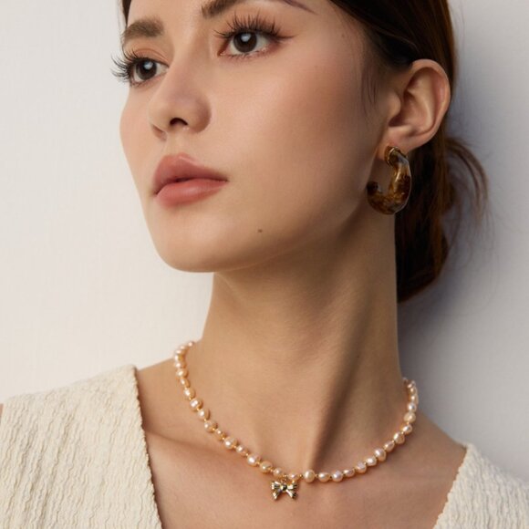 🎀 Artisan Original Pink Pearl & Bow Choker Necklace | S925 Gold Coquette - Picture 6 of 10